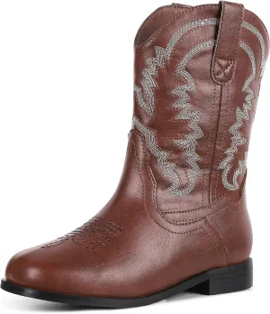 Synchoiss Cowgirl Boots for Girls Square Toe Kids Cowboy Boots Classic Embroidery Western Boots Toddler Boys Girls Ankle Riding Shoes Little Kid Big Kid