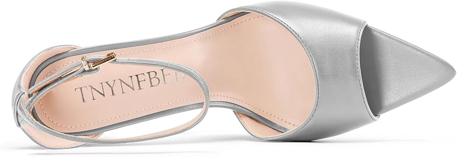 TNYNFBEB Womens Stiletto High Heel Open Toe Sandals Ankle Strap Buckle Prom Party Dress Cute Summer 3.9 Inches Heels