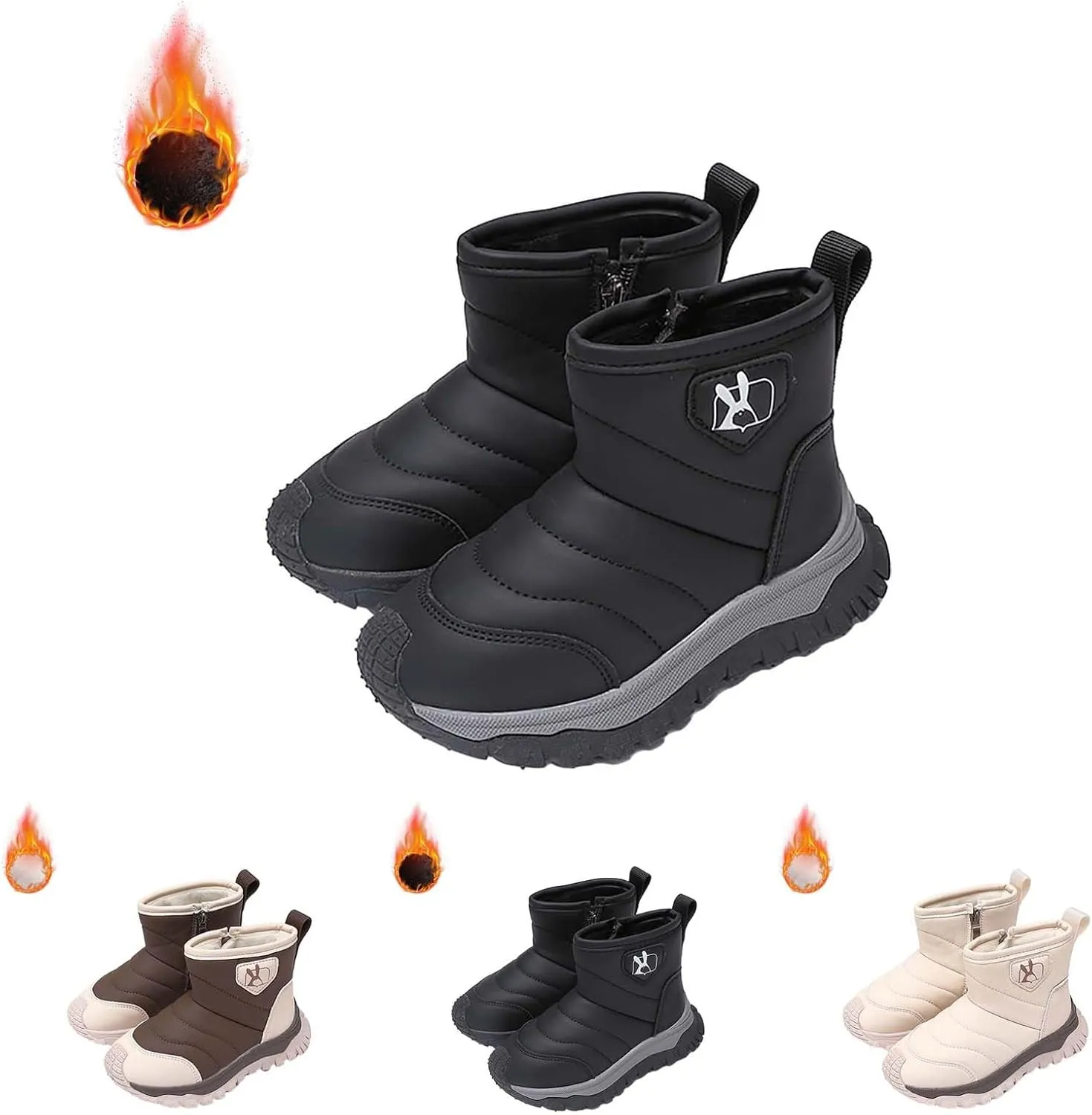 Toddler Cotton Soft Snow Booties Side Zipper aterproof Warm Shoes Baby Boys Infant Boots Sole Non Slip Ski Warm Comfy