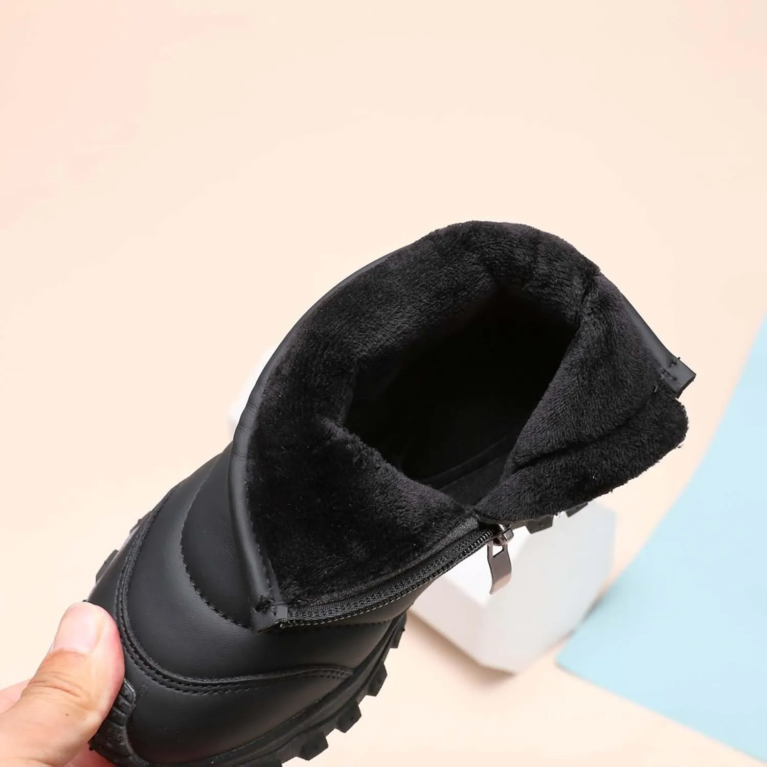 Toddler Cotton Soft Snow Booties Side Zipper aterproof Warm Shoes Baby Boys Infant Boots Sole Non Slip Ski Warm Comfy