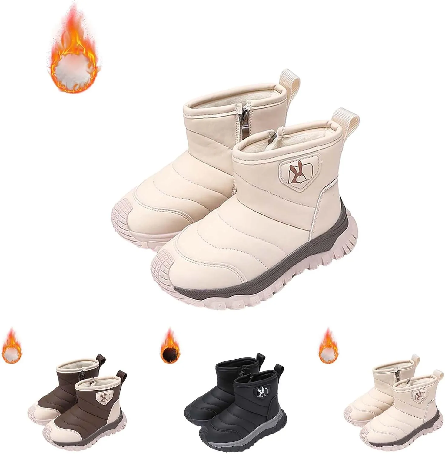 Toddler Cotton Soft Snow Booties Side Zipper aterproof Warm Shoes Baby Boys Infant Boots Sole Non Slip Ski Warm Comfy
