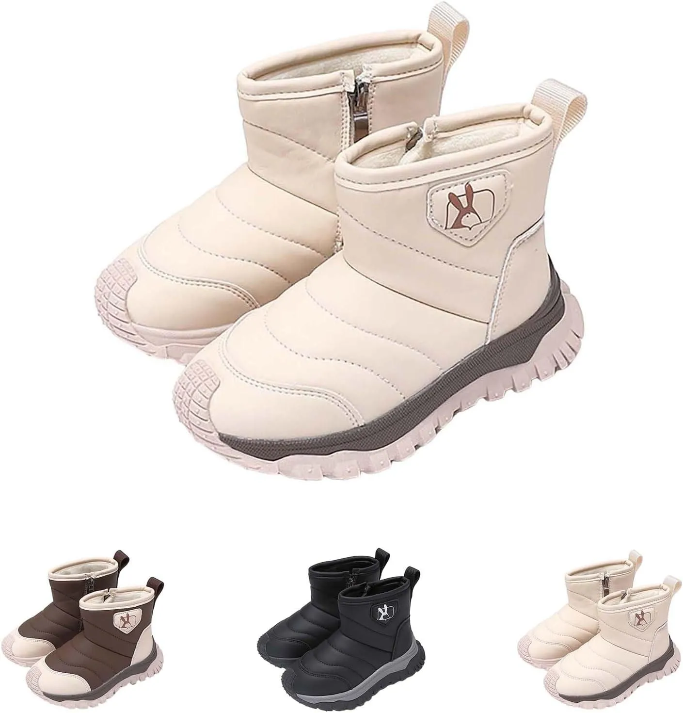 Toddler Cotton Soft Snow Booties Side Zipper aterproof Warm Shoes Baby Boys Infant Boots Sole Non Slip Ski Warm Comfy