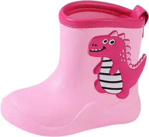 Toddler Cute Cartoon Rain Boots Boys Girls Baby Cartoon Dinosaur Rain Shoes Non Slip Rubber Boots for Kids Boys