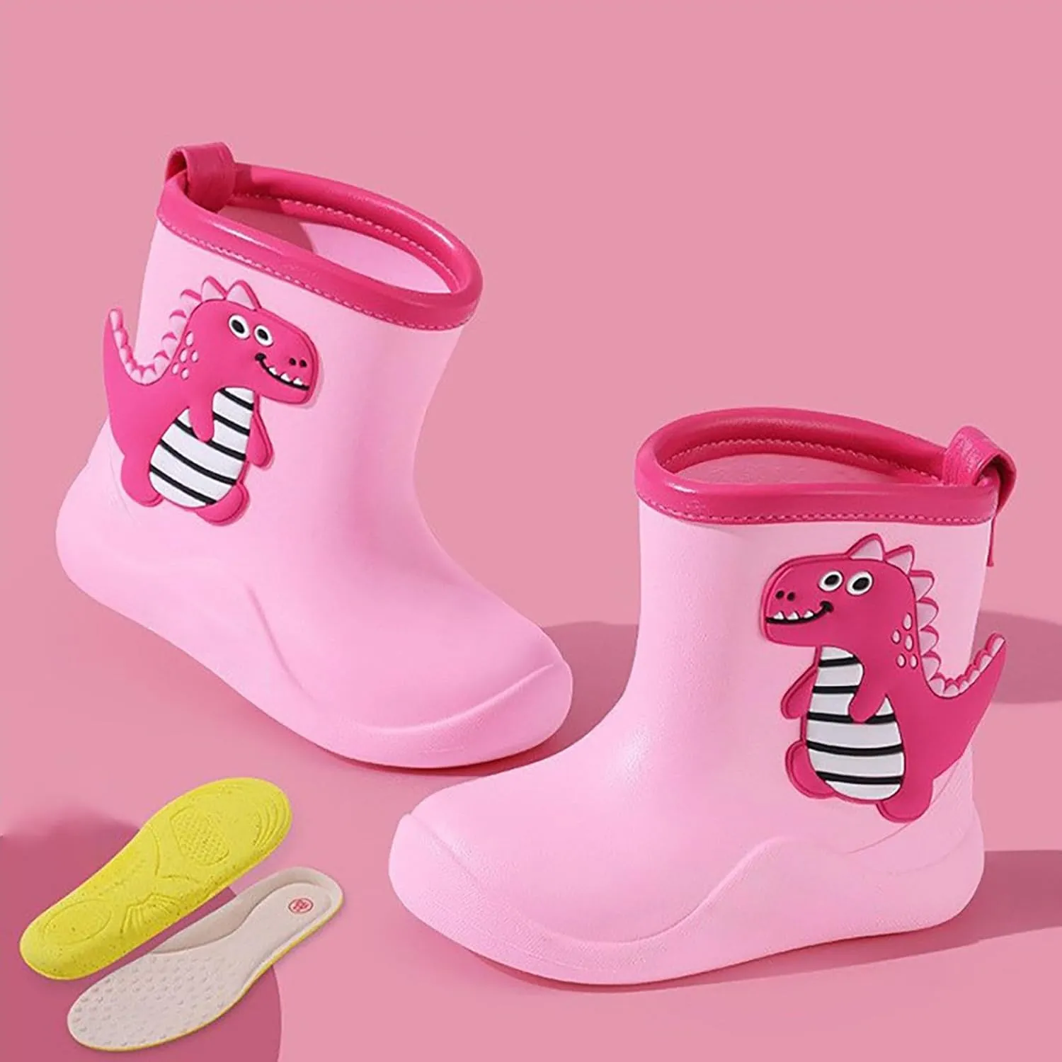 Toddler Cute Cartoon Rain Boots Boys Girls Baby Cartoon Dinosaur Rain Shoes Non Slip Rubber Boots for Kids Boys