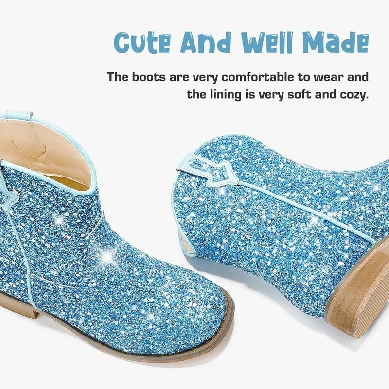 Toddler Girls Cowgirl Boots Western Glitter Cowboy Boot Ankle Boots Little Kids Big Kid Horse Riding Shoes Party Birthday Dress Up