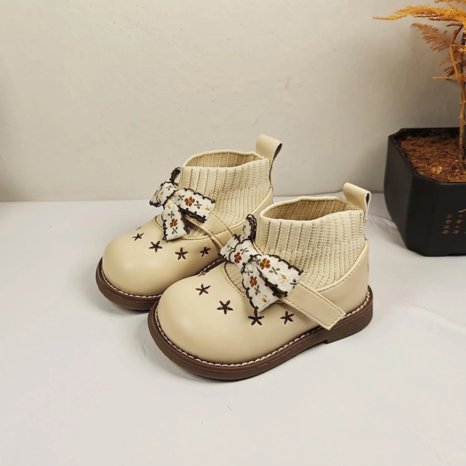 Toddler Knitting Ankle Boots Round Toe Comfortable Warm Casual Soft Cute Bowknot Anti Slip Shoes for Girls Ski Boots 21
