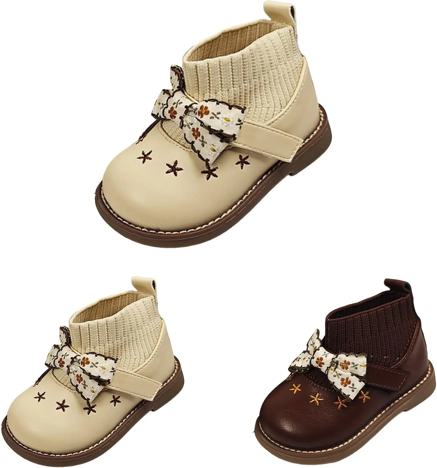 Toddler Knitting Ankle Boots Round Toe Comfortable Warm Casual Soft Cute Bowknot Anti Slip Shoes for Girls Ski Boots 21