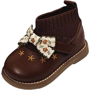 Toddler Knitting Ankle Boots Round Toe Comfortable Warm Casual Soft Cute Bowknot Anti Slip Shoes for Girls Ski Boots 21