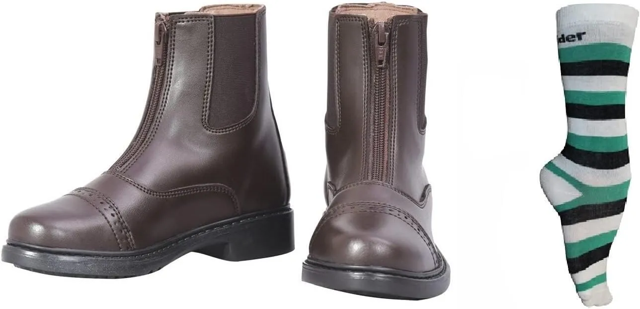 TuffRider Children??s Starter Front Zip Paddock Boots with free Socks | Durable, Easy to Clean Water-Resistant Horse Riding Boots