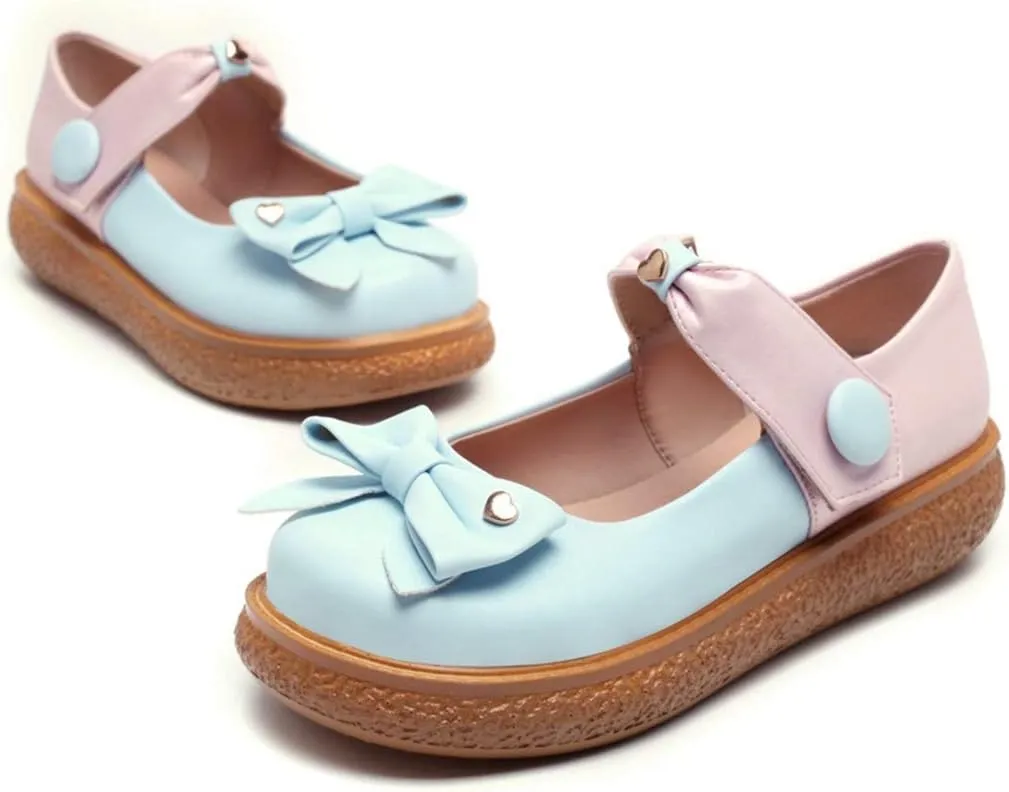VOKLIN Women's Girls Mary Jane Ballet Flat Shoes Sweet Bow Slip On Party Dress Ballerina School Oxford Shoe