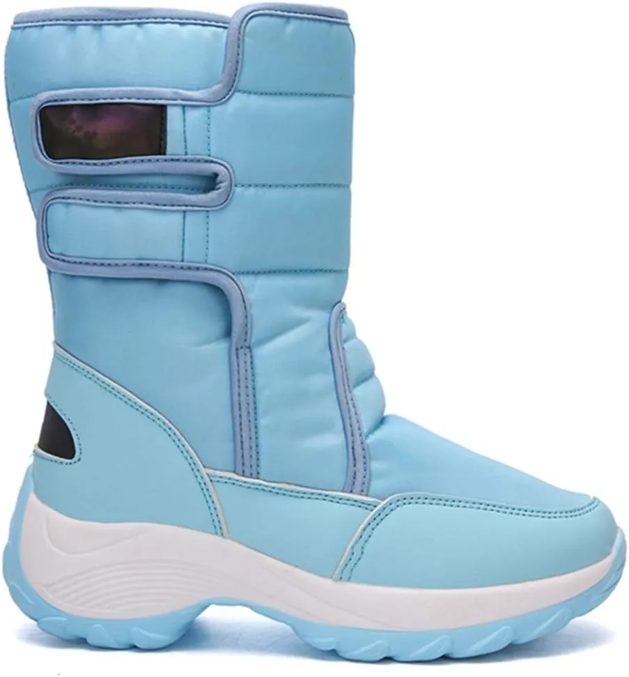 VOKLIN Women's Winter Waterproof Rain Snow Boots Fashion Platform Hook-and-Loop Mid Wide Calf Ski Snow Booties