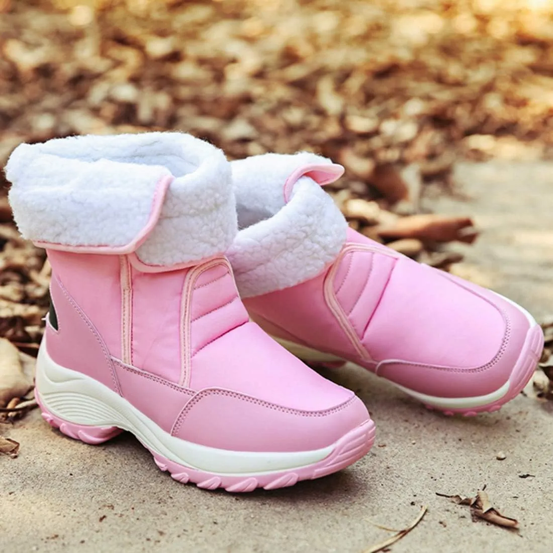 VOKLIN Women's Winter Waterproof Rain Snow Boots Fashion Platform Hook-and-Loop Mid Wide Calf Ski Snow Booties