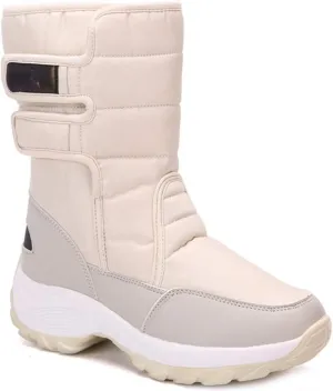 VOKLIN Women's Winter Waterproof Rain Snow Boots Fashion Platform Hook-and-Loop Mid Wide Calf Ski Snow Booties