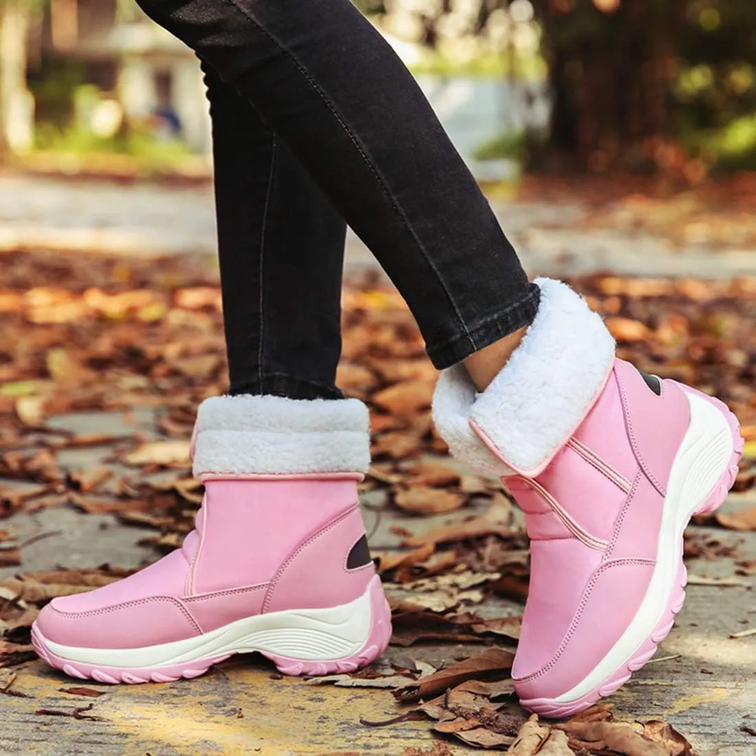 VOKLIN Women's Winter Waterproof Rain Snow Boots Fashion Platform Hook-and-Loop Mid Wide Calf Ski Snow Booties