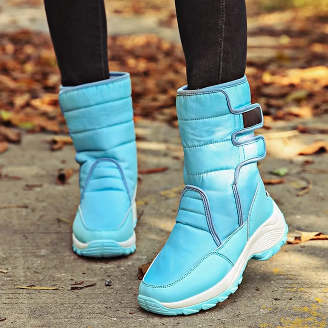 VOKLIN Women's Winter Waterproof Rain Snow Boots Fashion Platform Hook-and-Loop Mid Wide Calf Ski Snow Booties