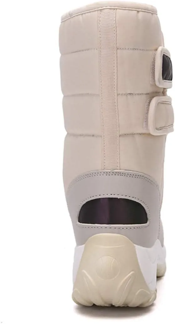 VOKLIN Women's Winter Waterproof Rain Snow Boots Fashion Platform Hook-and-Loop Mid Wide Calf Ski Snow Booties