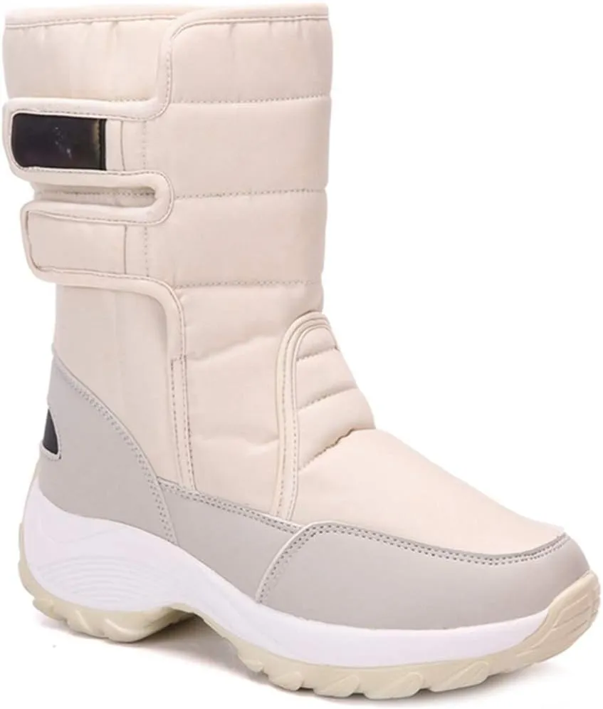 VOKLIN Women's Winter Waterproof Rain Snow Boots Fashion Platform Hook-and-Loop Mid Wide Calf Ski Snow Booties