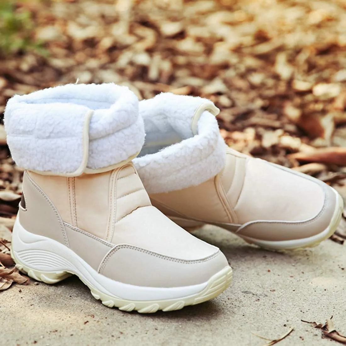 VOKLIN Women's Winter Waterproof Rain Snow Boots Fashion Platform Hook-and-Loop Mid Wide Calf Ski Snow Booties