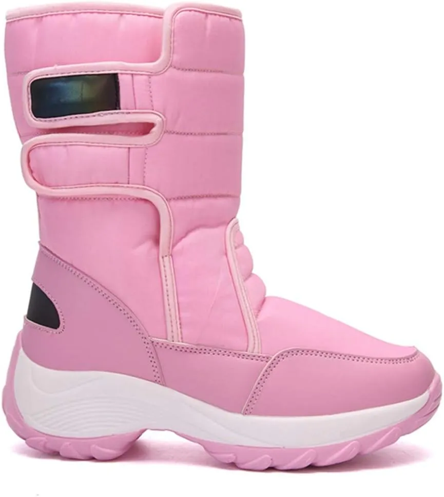 VOKLIN Women's Winter Waterproof Rain Snow Boots Fashion Platform Hook-and-Loop Mid Wide Calf Ski Snow Booties