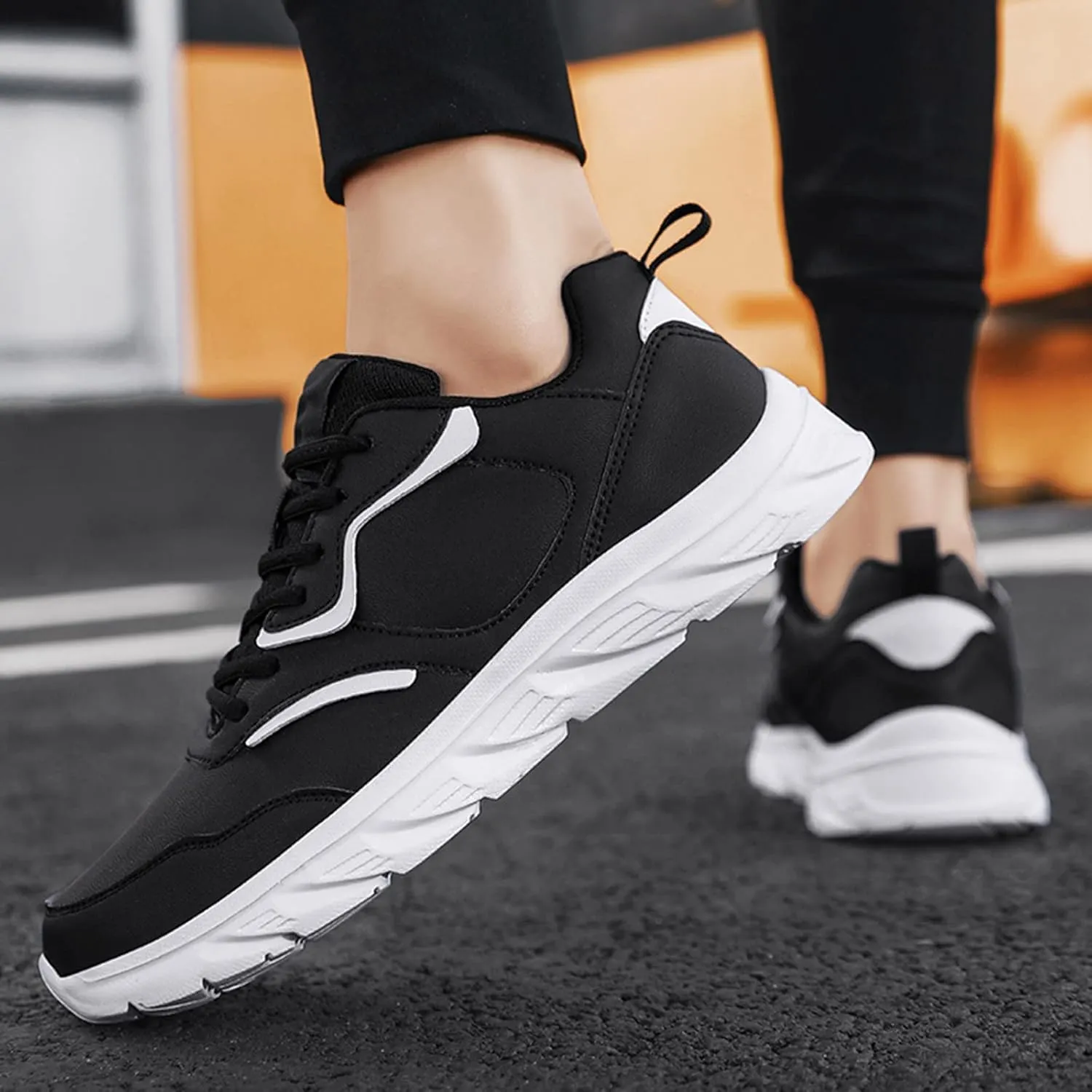 Walking Shoes for Men Mens Casual Tennis Shoes Men's Supportive Running Athletic Sneakers Blue Tennis for Men Comfortable Breathable Lightweight White Leather Sneakers