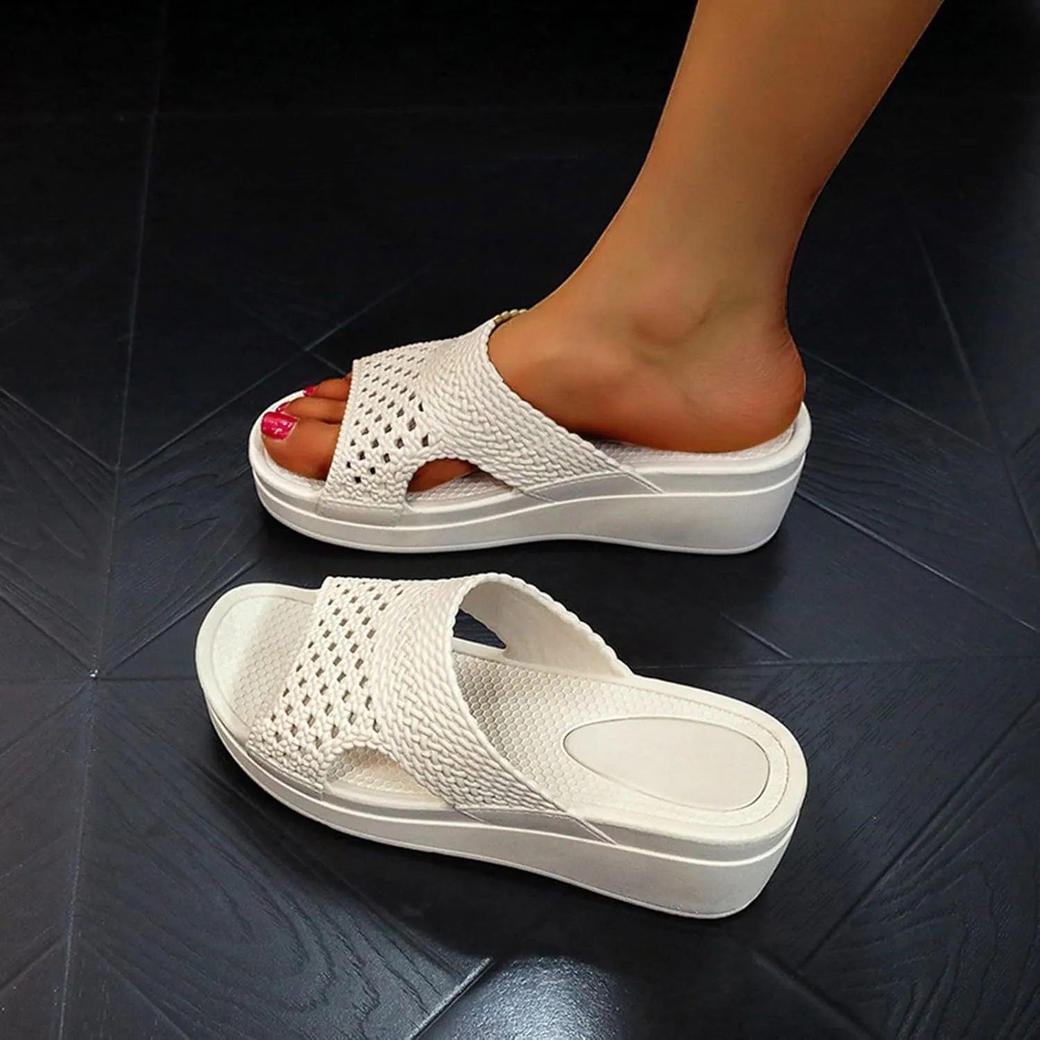 Wedge Orthopedic Sandals for Women Arch Support Slides Wide Width Open Toe House Slippers Comfortable Slip On Beach Sandals