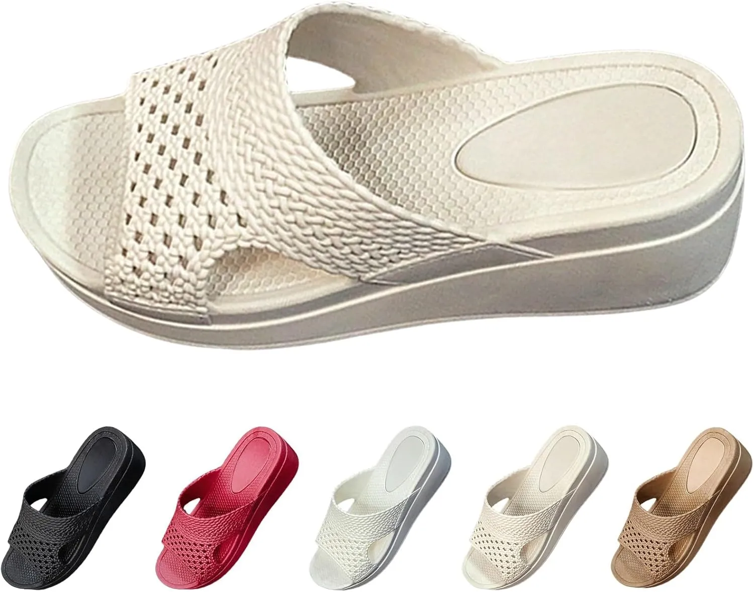 Wedge Orthopedic Sandals for Women Arch Support Slides Wide Width Open Toe House Slippers Comfortable Slip On Beach Sandals