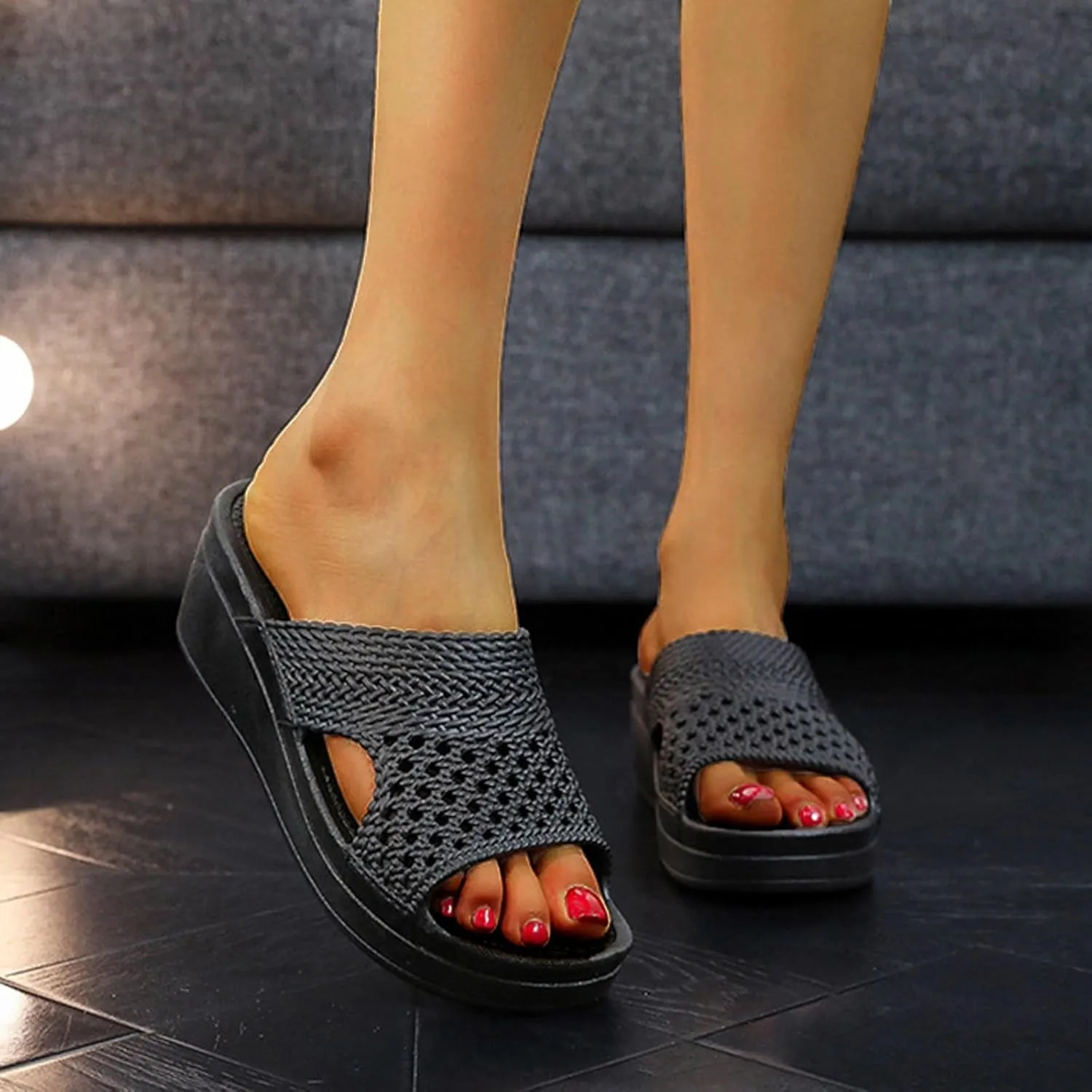 Wedge Orthopedic Sandals for Women Arch Support Slides Wide Width Open Toe House Slippers Comfortable Slip On Beach Sandals