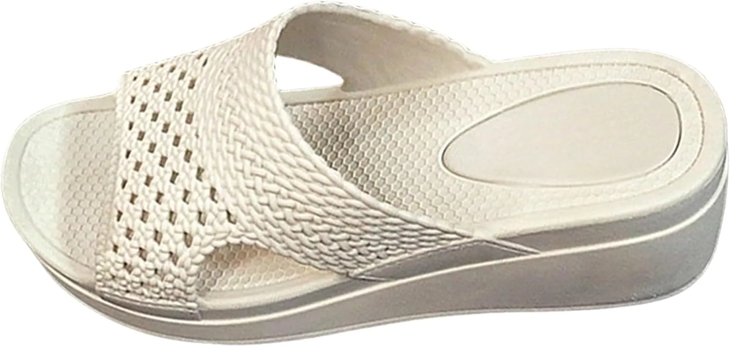Wedge Orthopedic Sandals for Women Arch Support Slides Wide Width Open Toe House Slippers Comfortable Slip On Beach Sandals