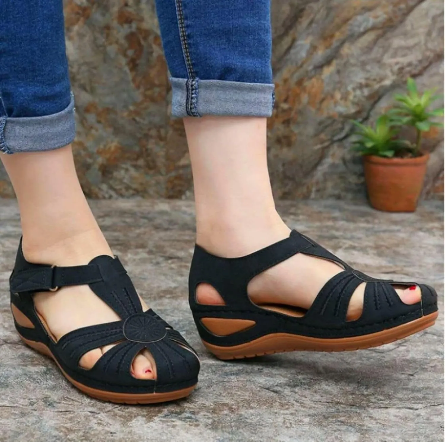 Wedge Sandals for Women Summer Dressy Closed Toe Platform Wedges, Beach Bohemia Ankle Strap Slip On Sandals Casual Comfortable Gladiator Sandal