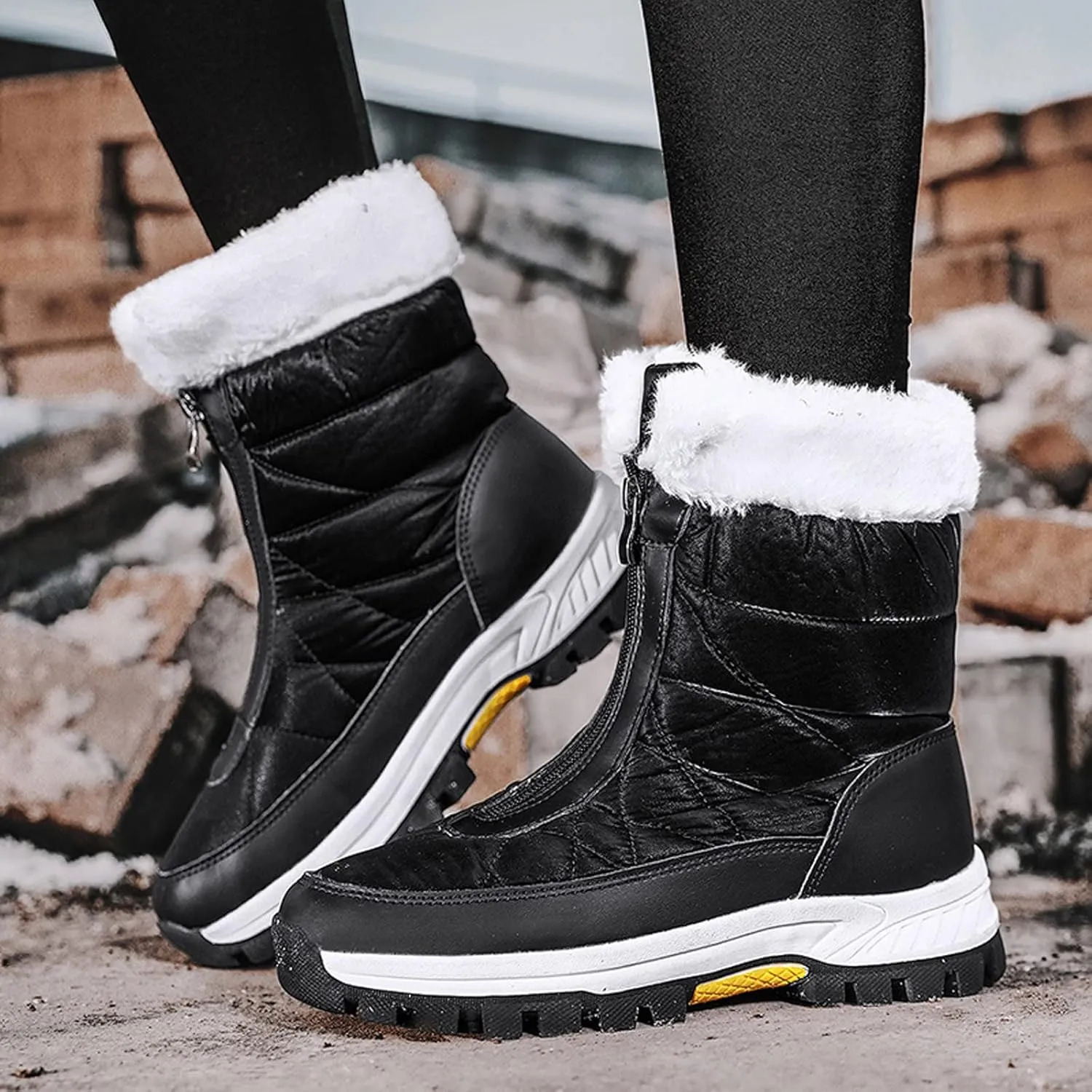 Winter Boots for Women Ankle Snow Booties Warm Fur Lined Winter Boots Anti Slip Lug Sole Waterproof Hiking Boots