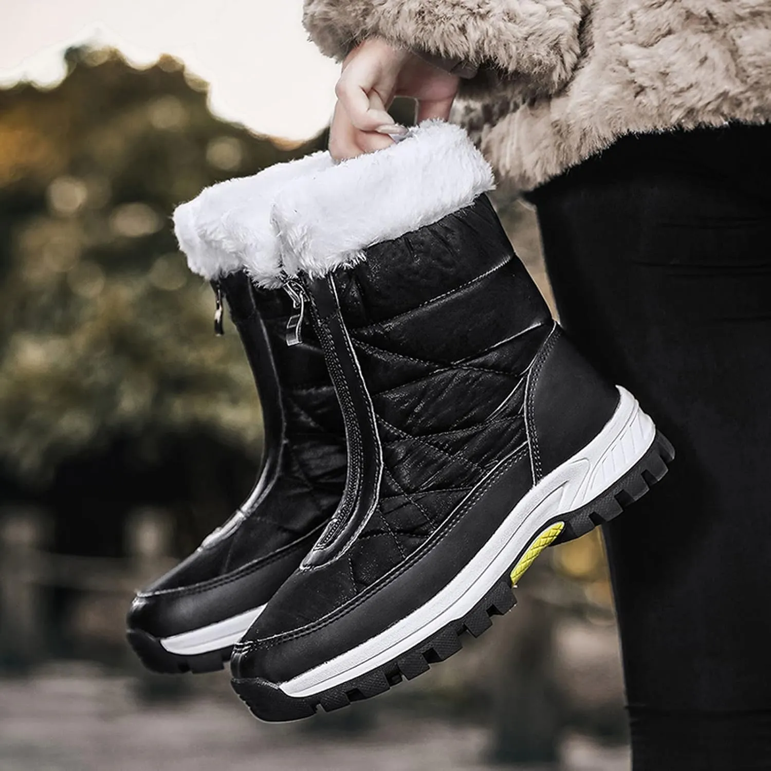 Winter Boots for Women Ankle Snow Booties Warm Fur Lined Winter Boots Anti Slip Lug Sole Waterproof Hiking Boots