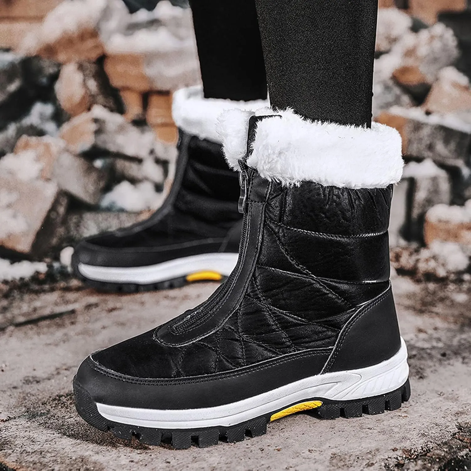 Winter Boots for Women Ankle Snow Booties Warm Fur Lined Winter Boots Anti Slip Lug Sole Waterproof Hiking Boots