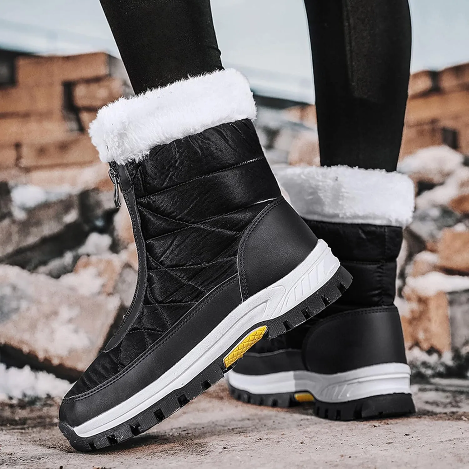 Winter Boots for Women Ankle Snow Booties Warm Fur Lined Winter Boots Anti Slip Lug Sole Waterproof Hiking Boots