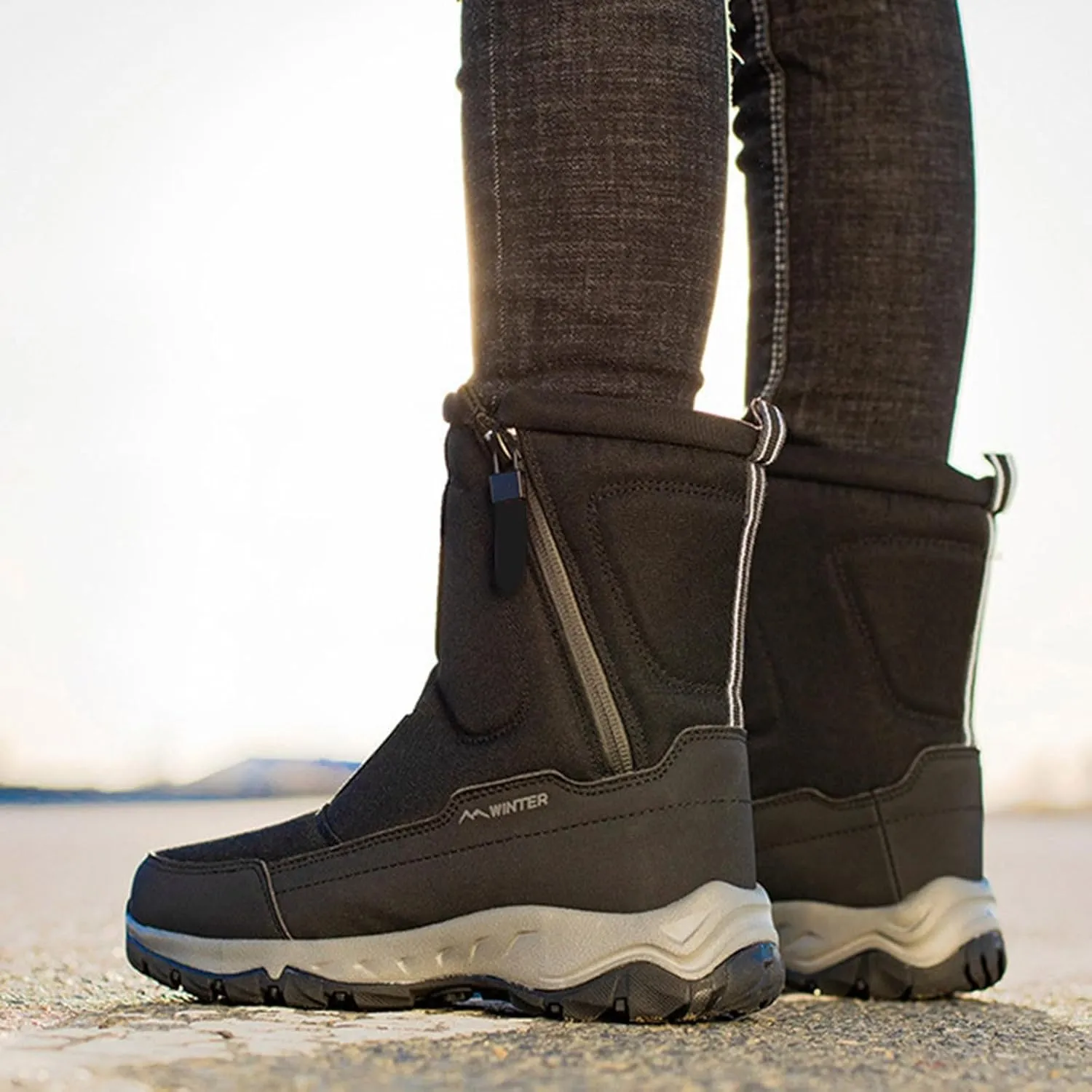 Winter Boots for Women Fully Fur Lined Zipper Anti Slip Snow Mid Calf Boots Waterproof Walking Hiking Boots