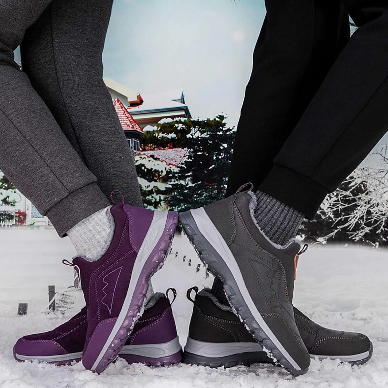 Winter Boots for Women Men Couple Warm Fur Lined Waterproof Snow Boots Ankle Walking Hiking Sneaker Boots