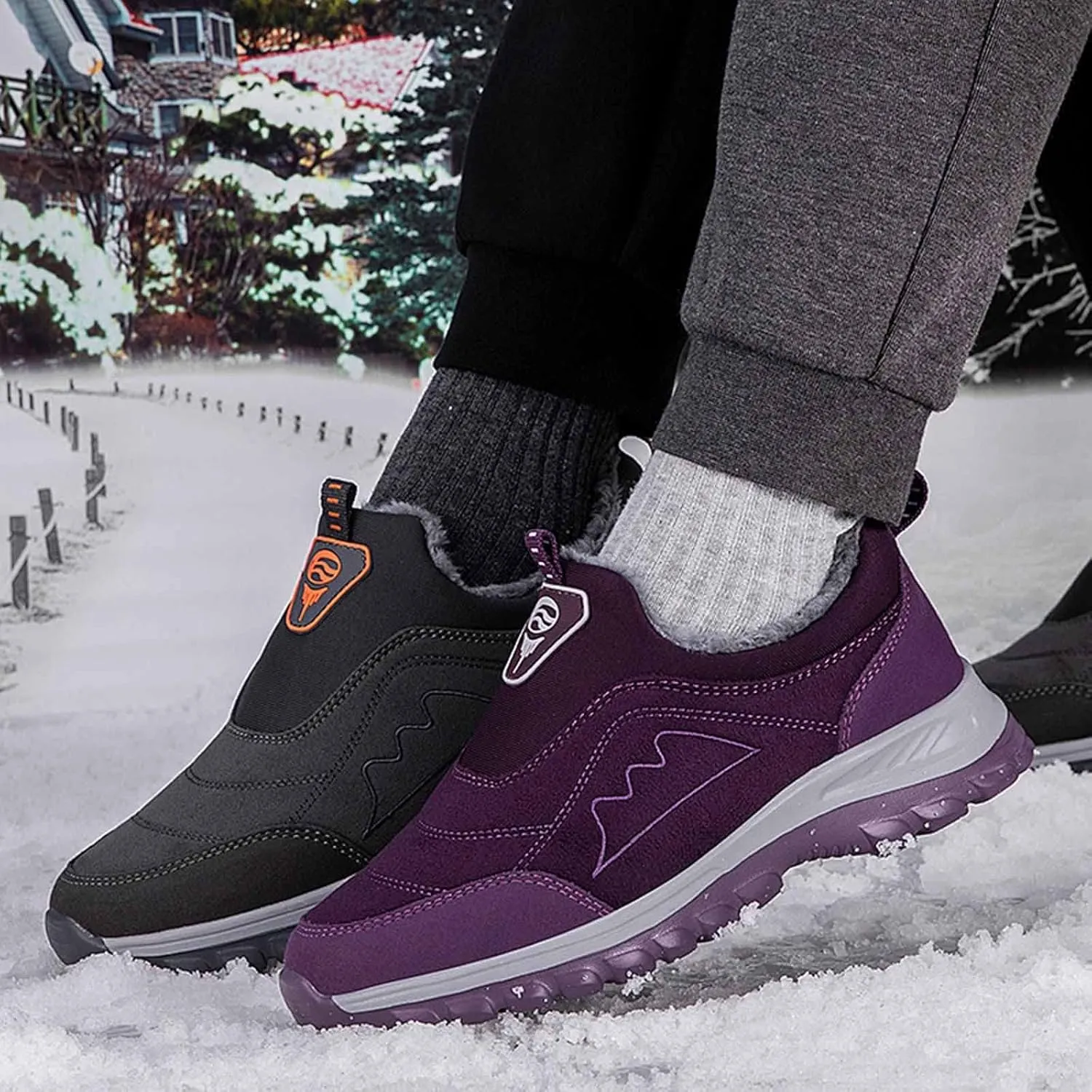 Winter Boots for Women Men Couple Warm Fur Lined Waterproof Snow Boots Ankle Walking Hiking Sneaker Boots
