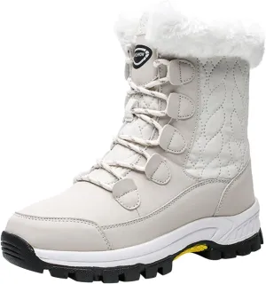 Winter Boots for Women Mid Calf Lace Up Warm Fur Lined Winter Boots Anti Slip Lug Sole Waterproof Hiking Snow Boots