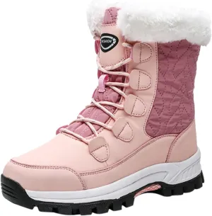 Winter Boots for Women Mid Calf Lace Up Warm Fur Lined Winter Boots Anti Slip Lug Sole Waterproof Hiking Snow Boots