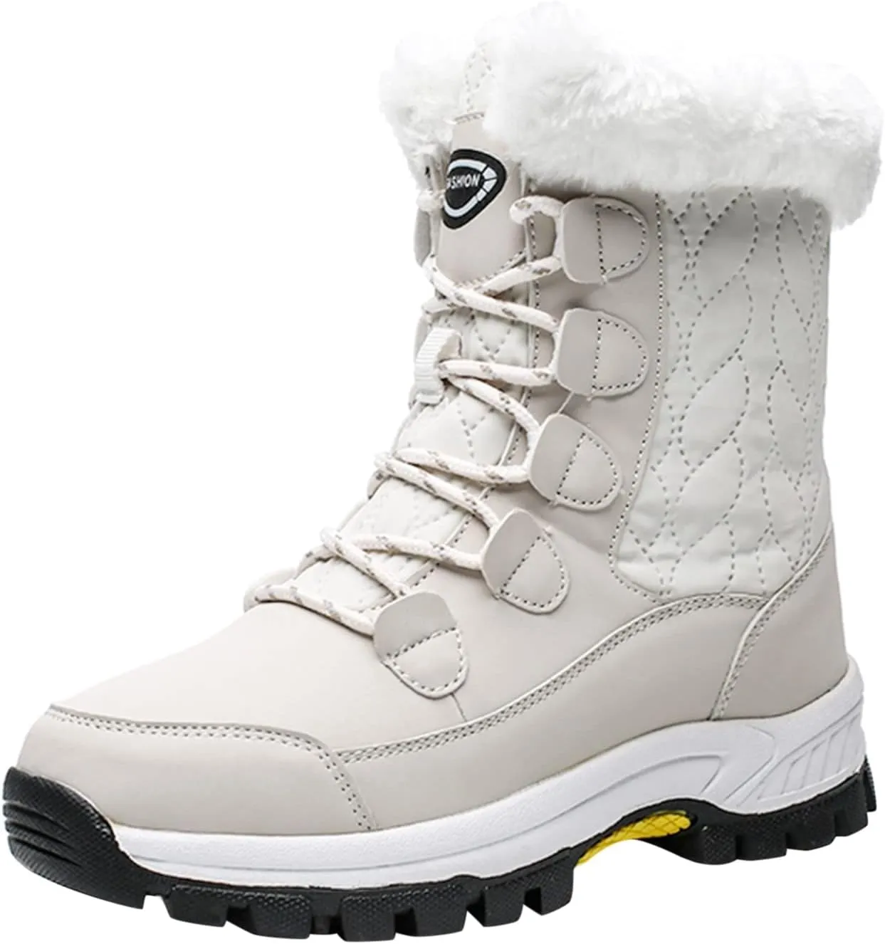 Winter Boots for Women Mid Calf Lace Up Warm Fur Lined Winter Boots Anti Slip Lug Sole Waterproof Hiking Snow Boots