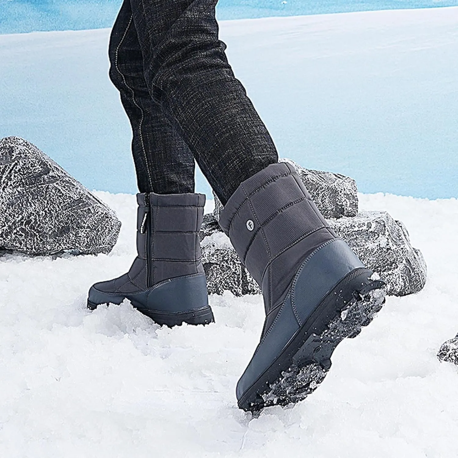 Winter Boots for Women Slip On Comfortable Mid Calf Winter Boot Waterproof Outdoor Fur Lined Hiking Shoes