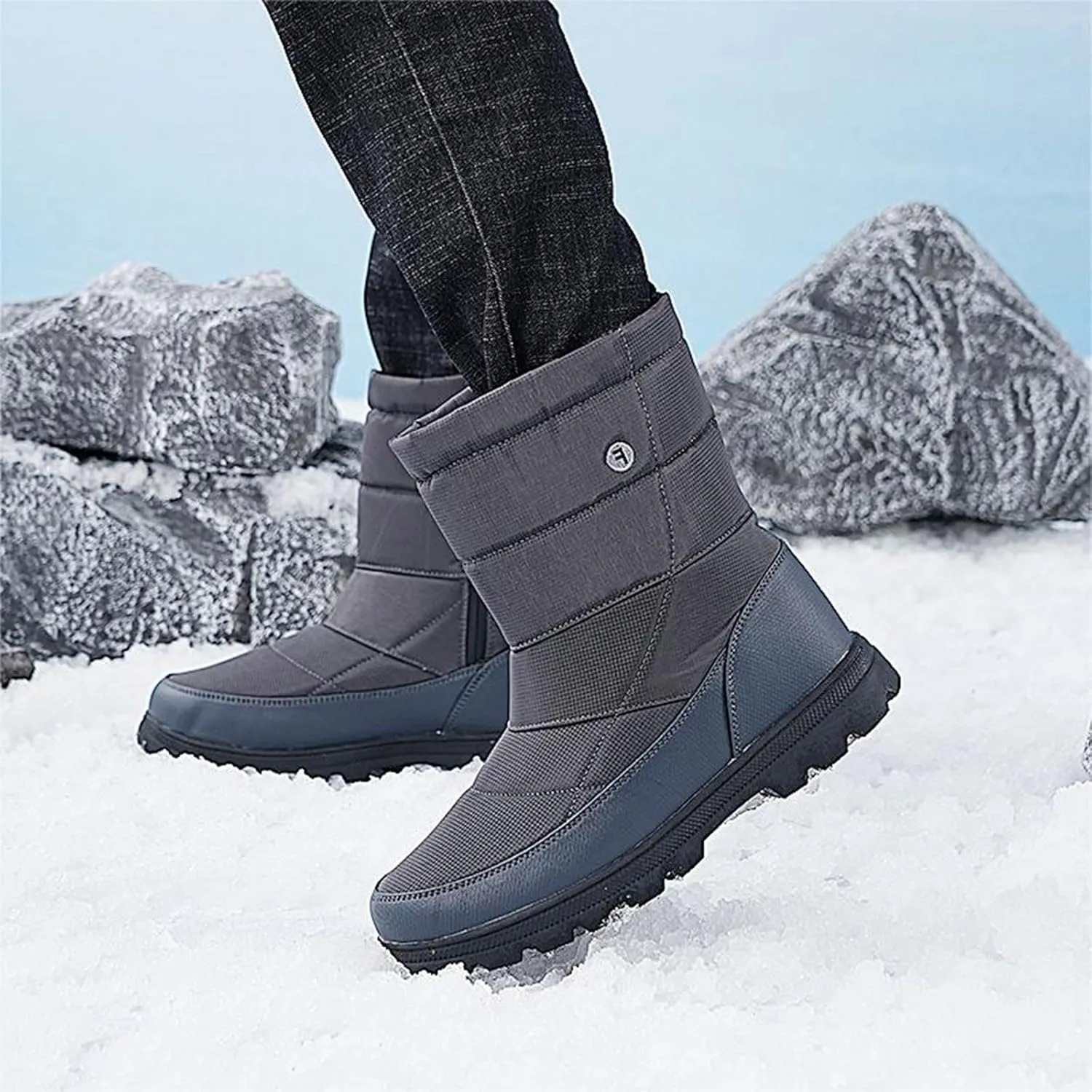Winter Boots for Women Slip On Comfortable Mid Calf Winter Boot Waterproof Outdoor Fur Lined Hiking Shoes