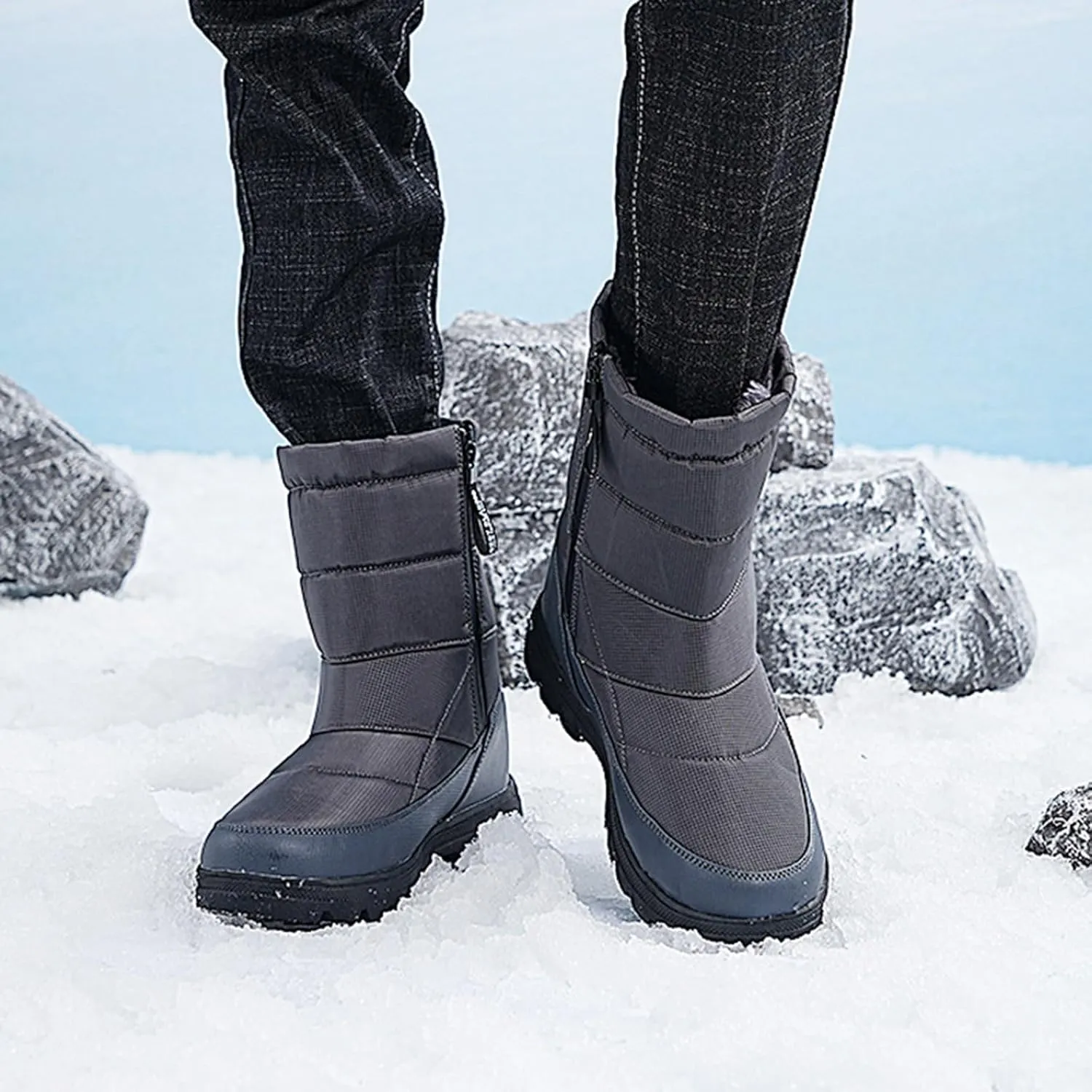 Winter Boots for Women Slip On Comfortable Mid Calf Winter Boot Waterproof Outdoor Fur Lined Hiking Shoes