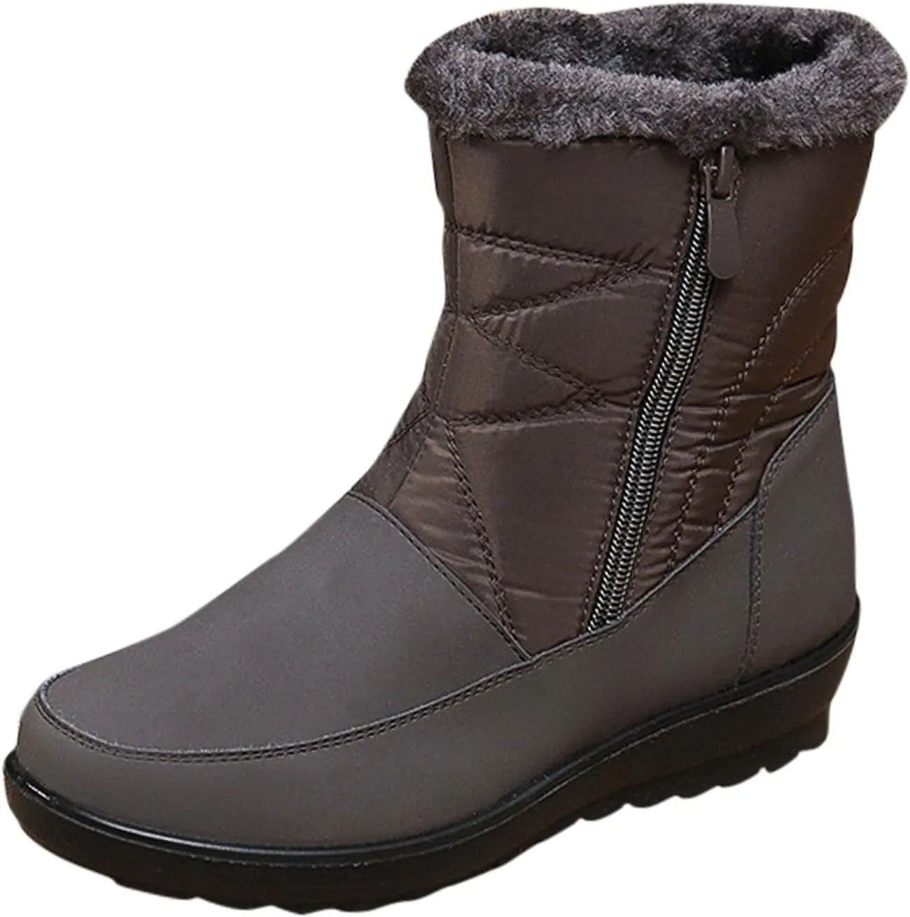 Winter Boots for Women Waterproof Warm Fur Lining Mid Calf Boots with Zipper Comfortable Outdoor Shoes