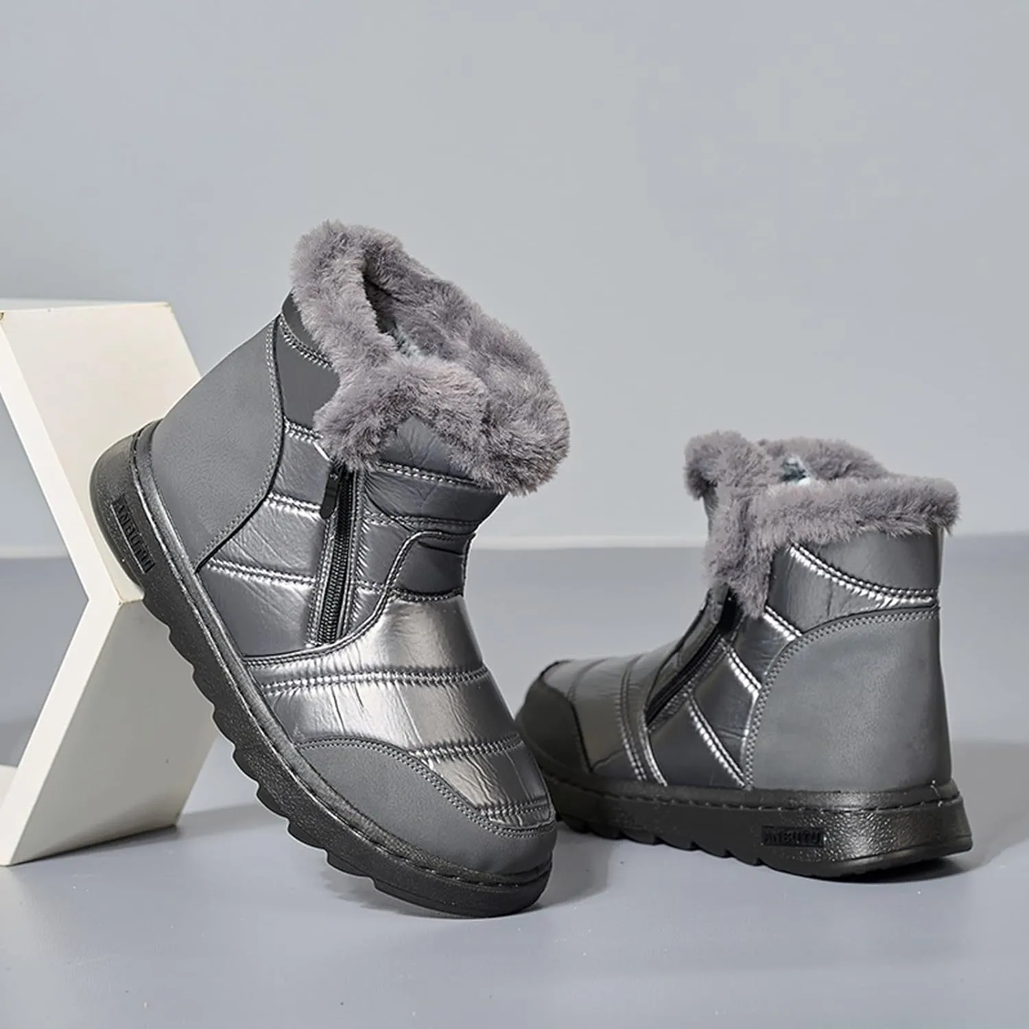 Winter Boots for Women Winter Flat Zipper Warm Fur Lined Snow Booties Outdoor Slip On Waterproof Short Boots
