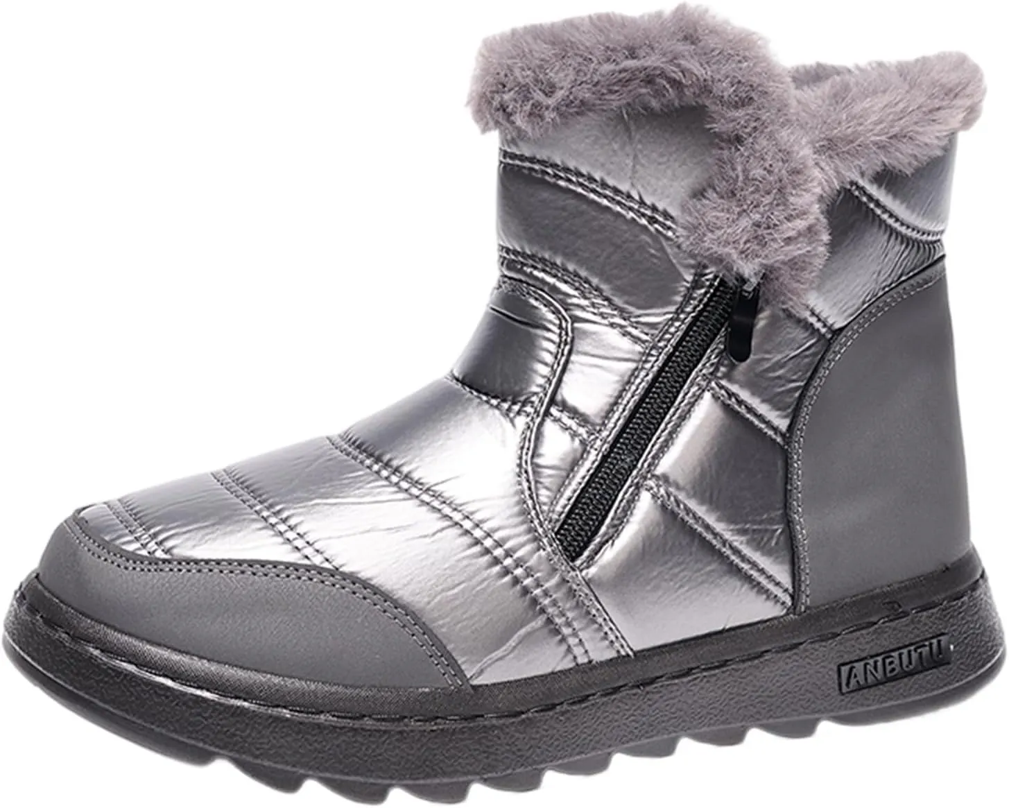 Winter Boots for Women Winter Flat Zipper Warm Fur Lined Snow Booties Outdoor Slip On Waterproof Short Boots