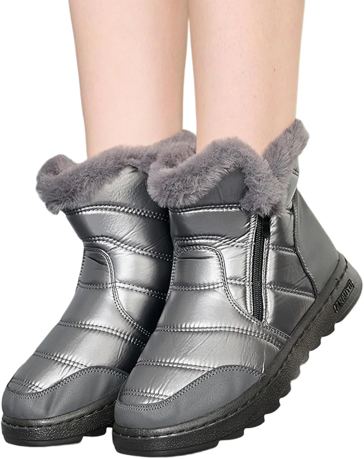 Winter Boots for Women Winter Flat Zipper Warm Fur Lined Snow Booties Outdoor Slip On Waterproof Short Boots
