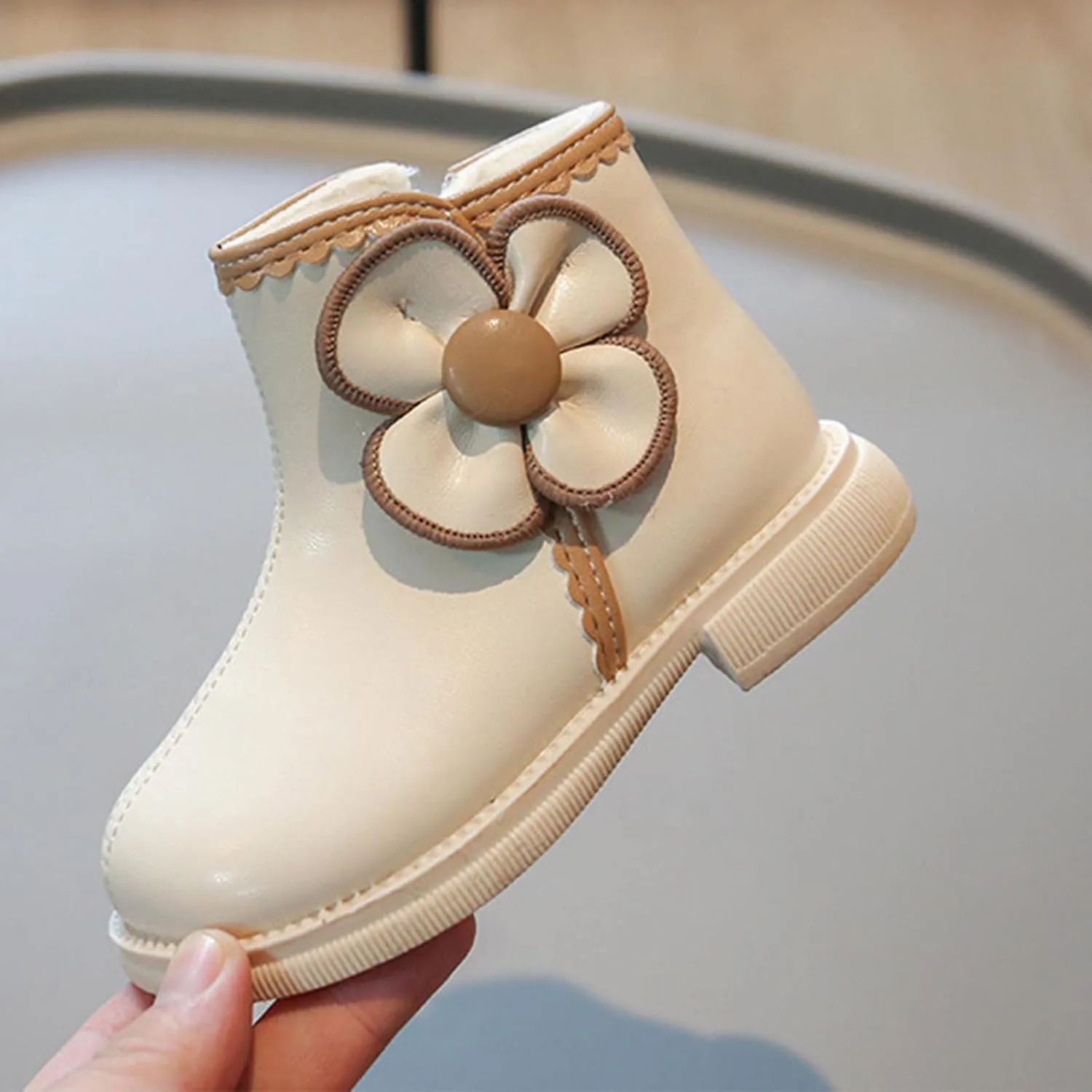 Winter Children Boots Boys Girls Non Slip Side Zipper Plush Ankle Boots Warm Comfortable Outdoor Hiking Shoes (White, 4.5-5 Years Toddler)