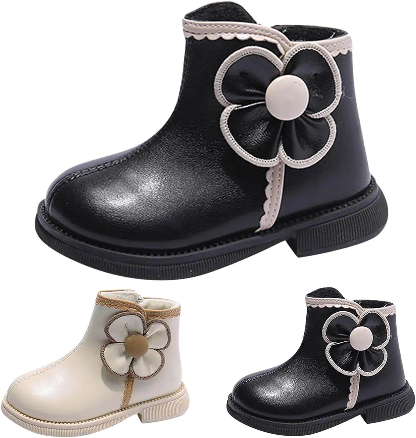 Winter Children Boots Boys Girls Non Slip Side Zipper Plush Ankle Boots Warm Comfortable Outdoor Hiking Shoes (White, 4.5-5 Years Toddler)