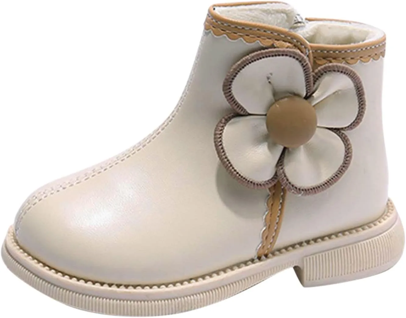 Winter Children Boots Boys Girls Non Slip Side Zipper Plush Ankle Boots Warm Comfortable Outdoor Hiking Shoes (White, 4.5-5 Years Toddler)