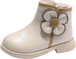 Winter Children Boots Boys Girls Non Slip Side Zipper Plush Ankle Boots Warm Comfortable Outdoor Hiking Shoes (White, 4.5-5 Years Toddler)